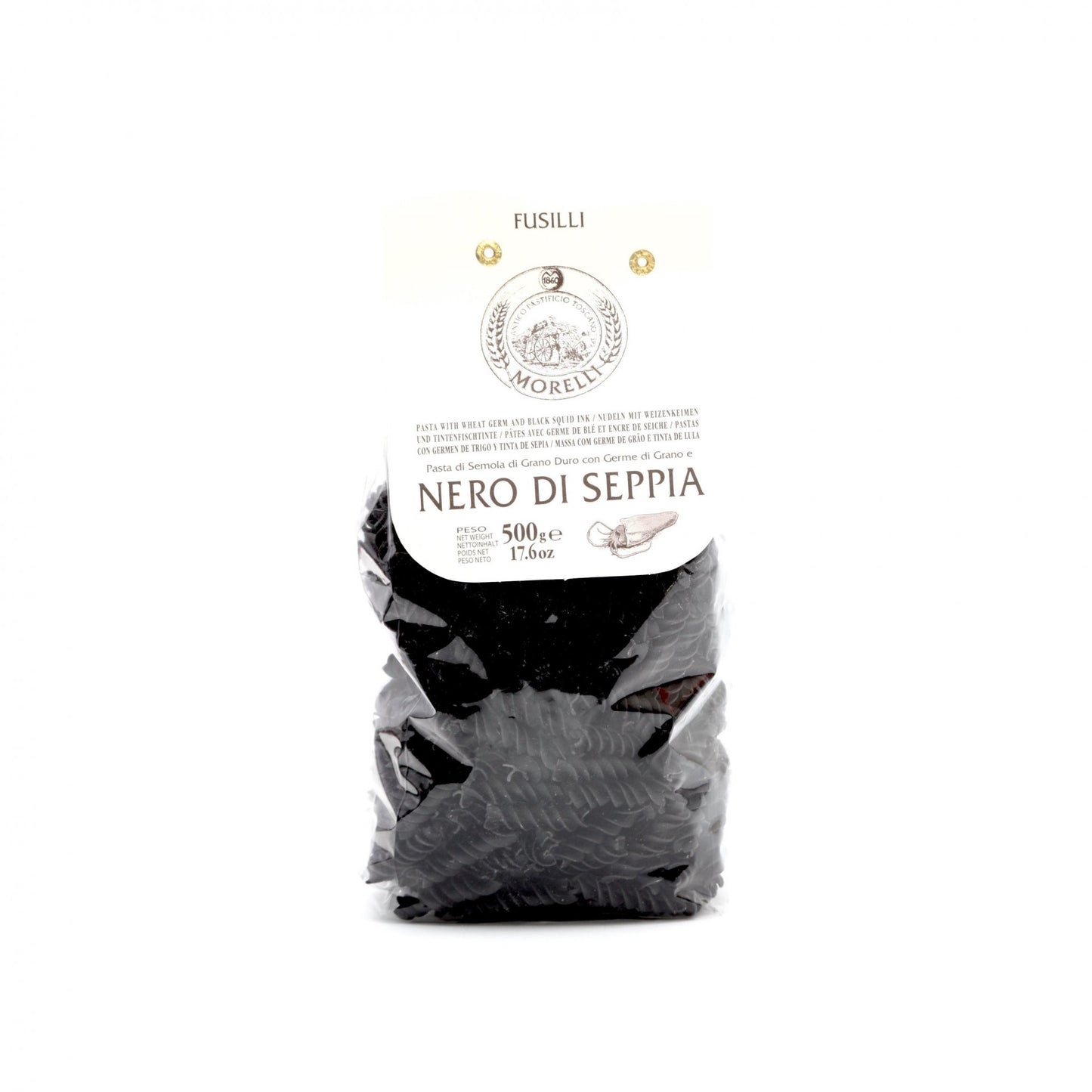 Cestoviny fusilli nero di seppia 500g.