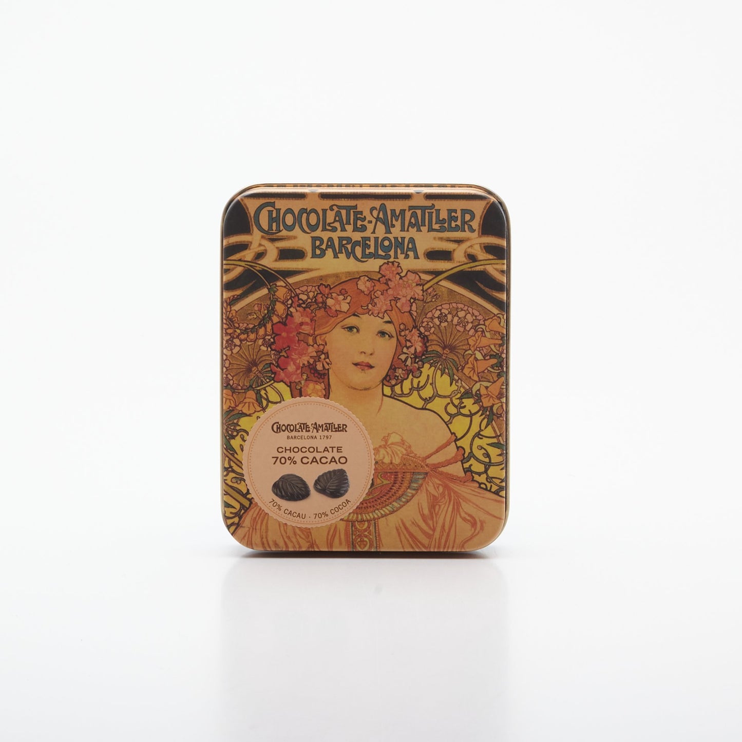 Čokoládové lístky 70% veľká krab.60g.