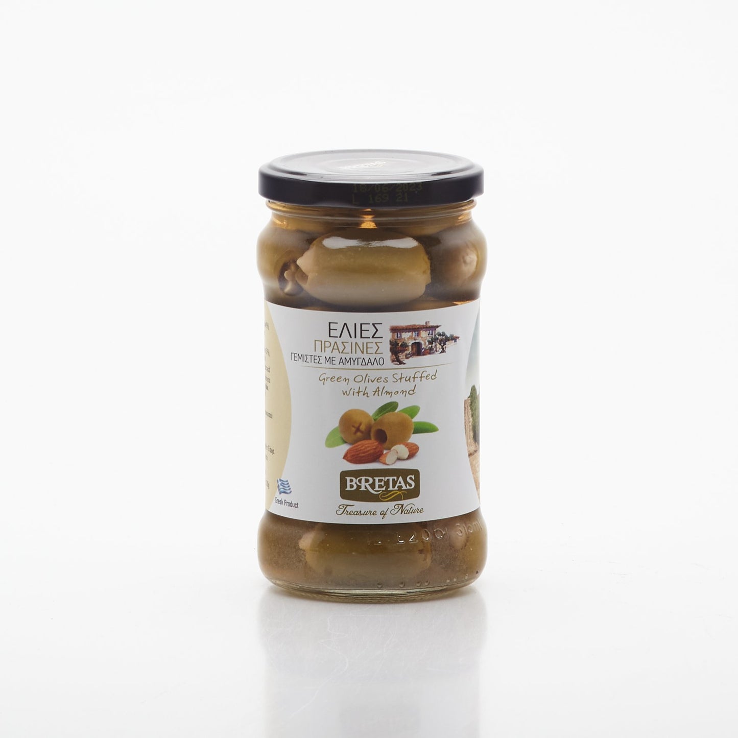 Grécke olivy plnené mandľou 290g.