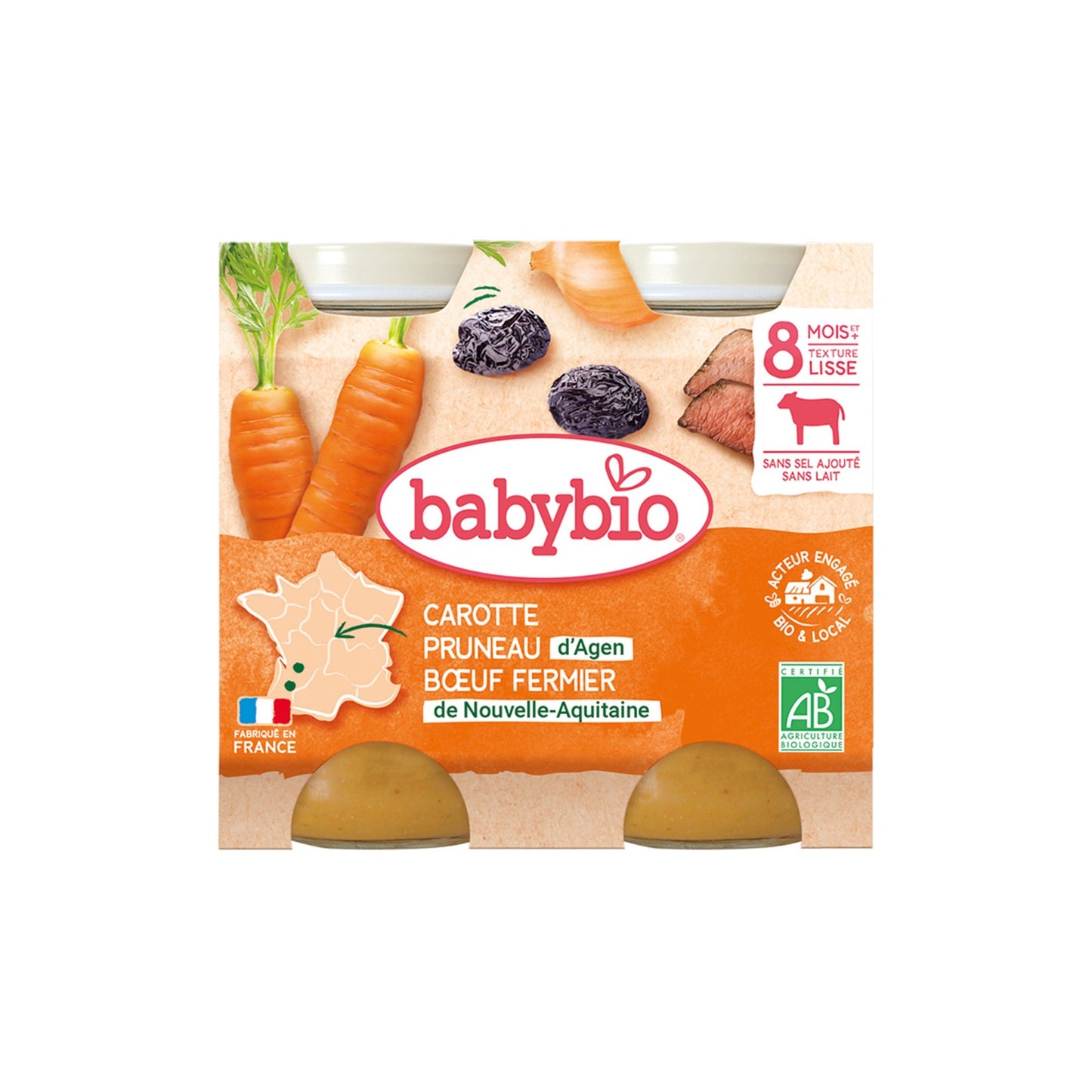 Mrkva a slivky s hovädzím mäsom 400g.