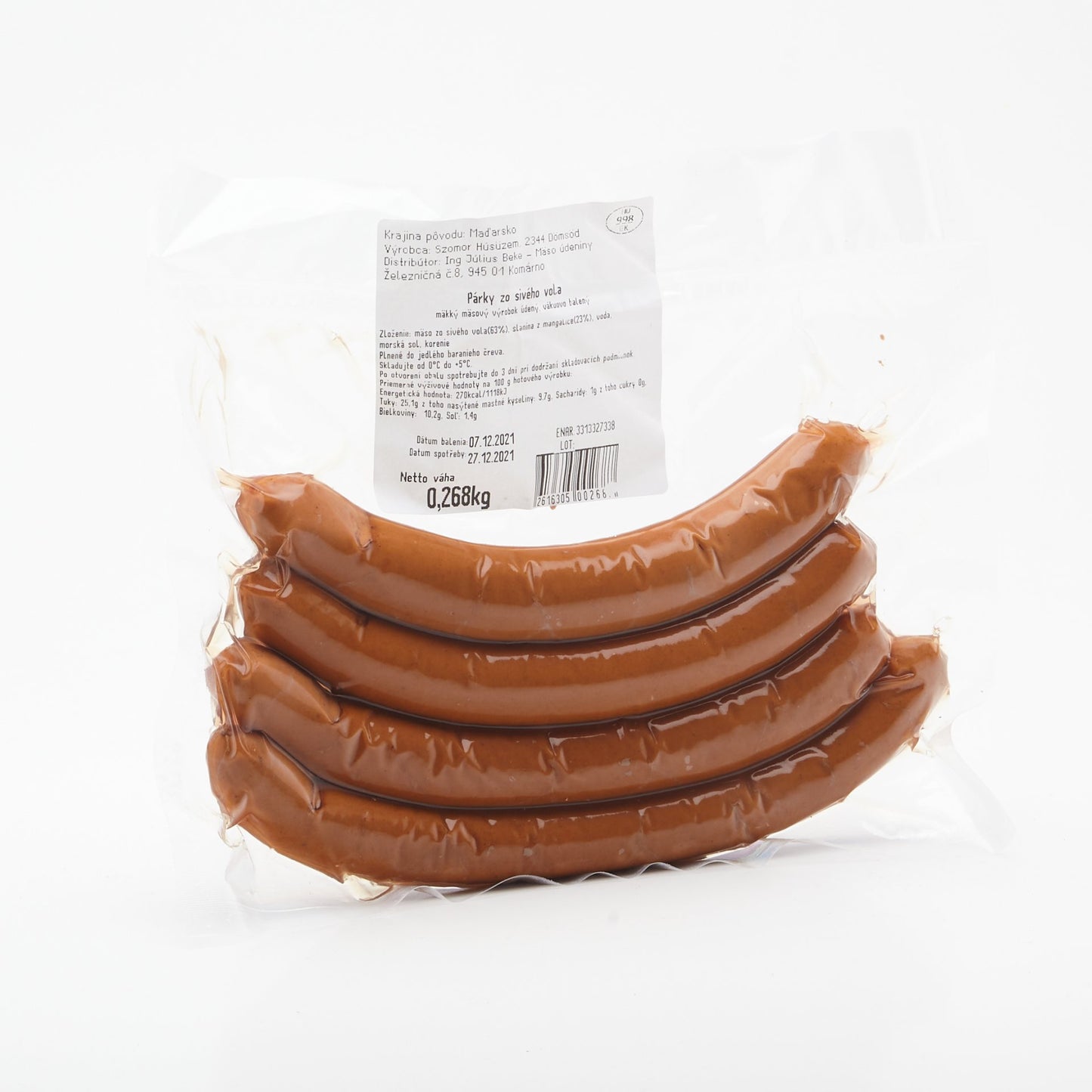 Párky zo sivého vola. 100g