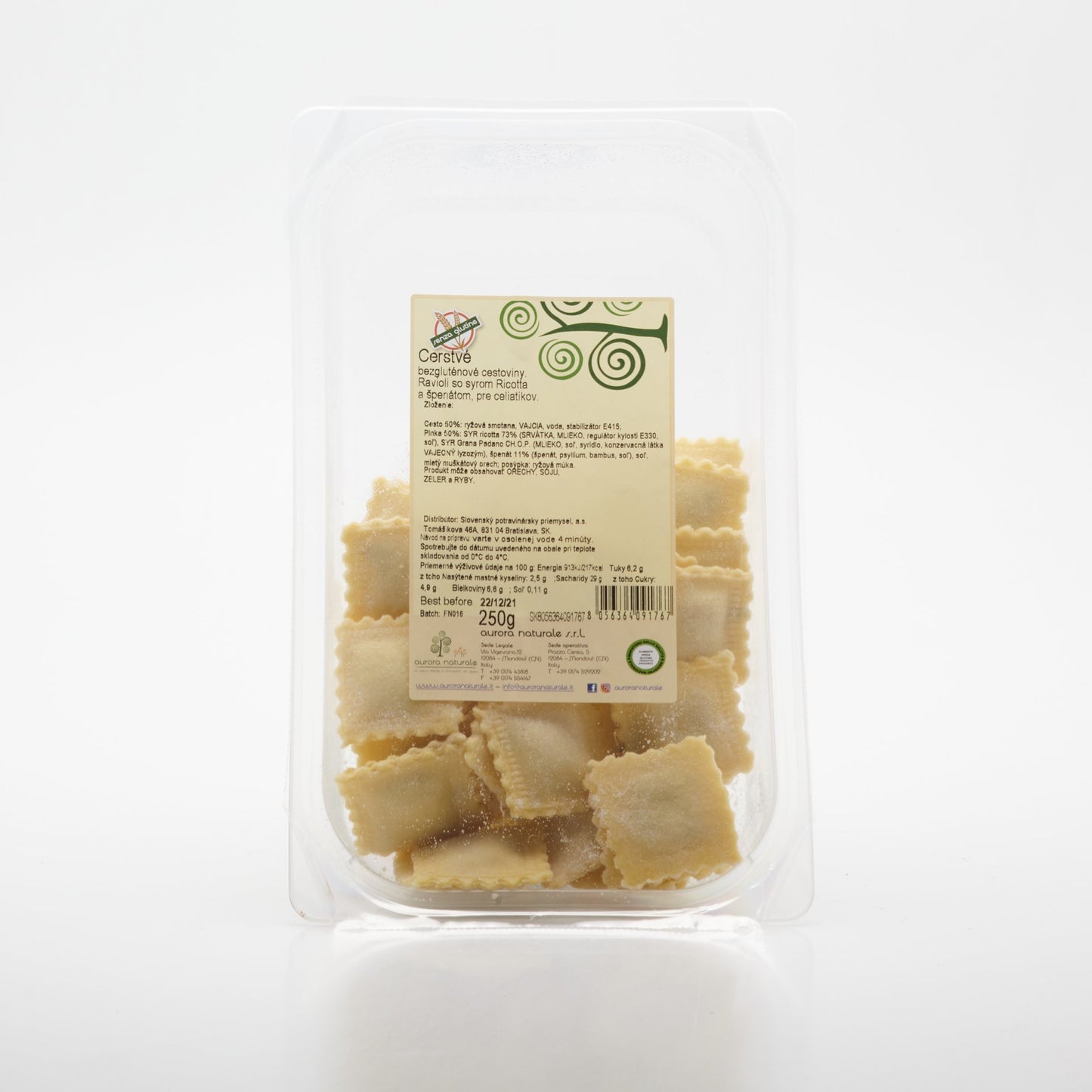 BIO Ravioli bez lepku riccota špenát250g.