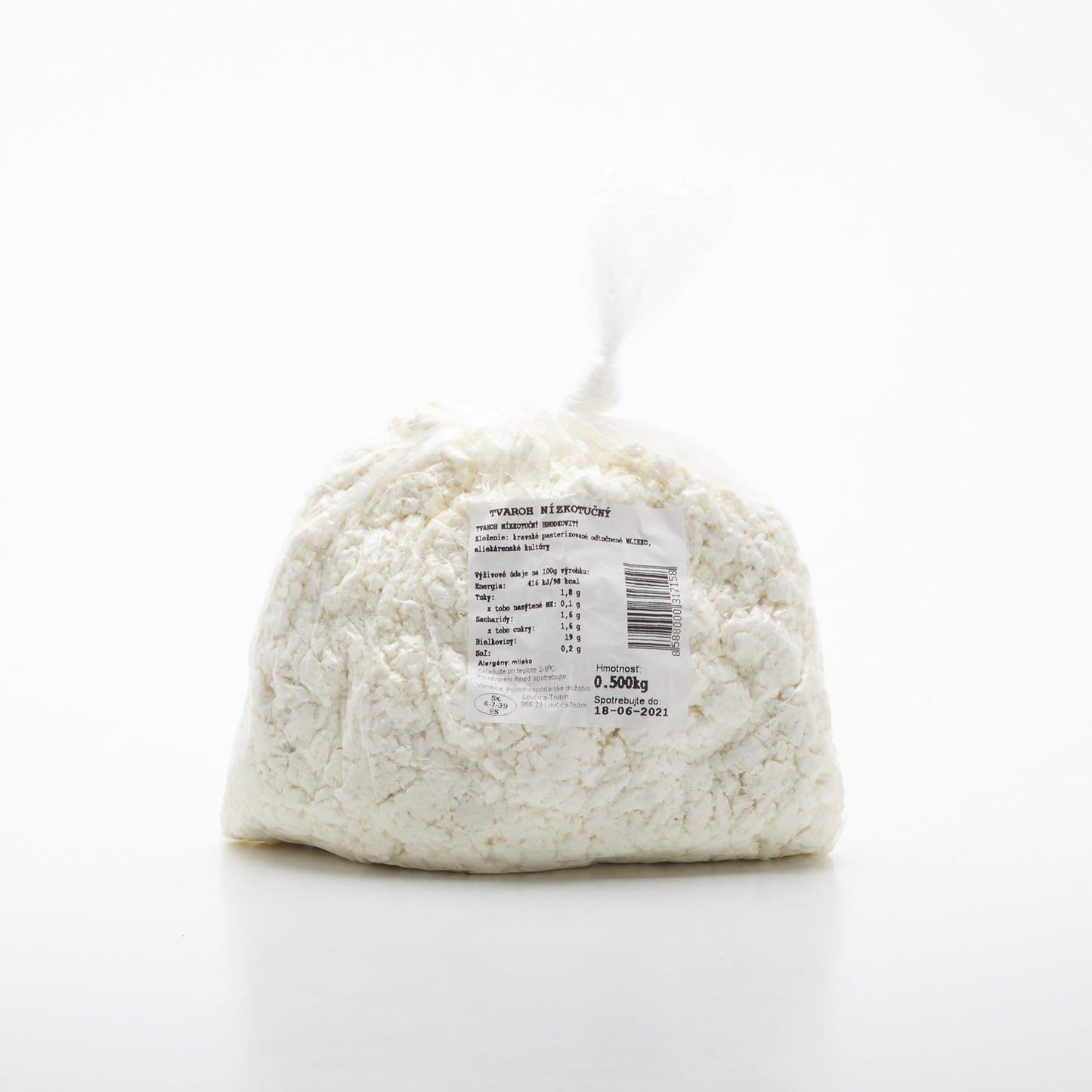 Tvaroh jemne hrudkovaný v sáčku 500g.