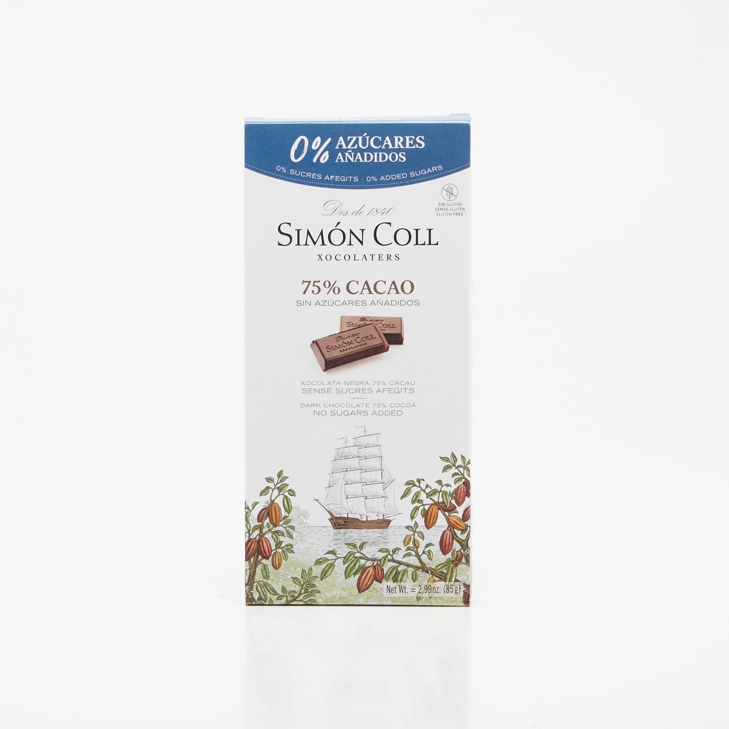 75% čokoláda bez cukru 85g.