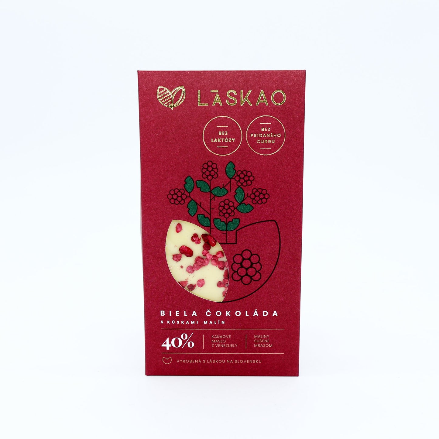 Biela čokoláda s malinami 75g.