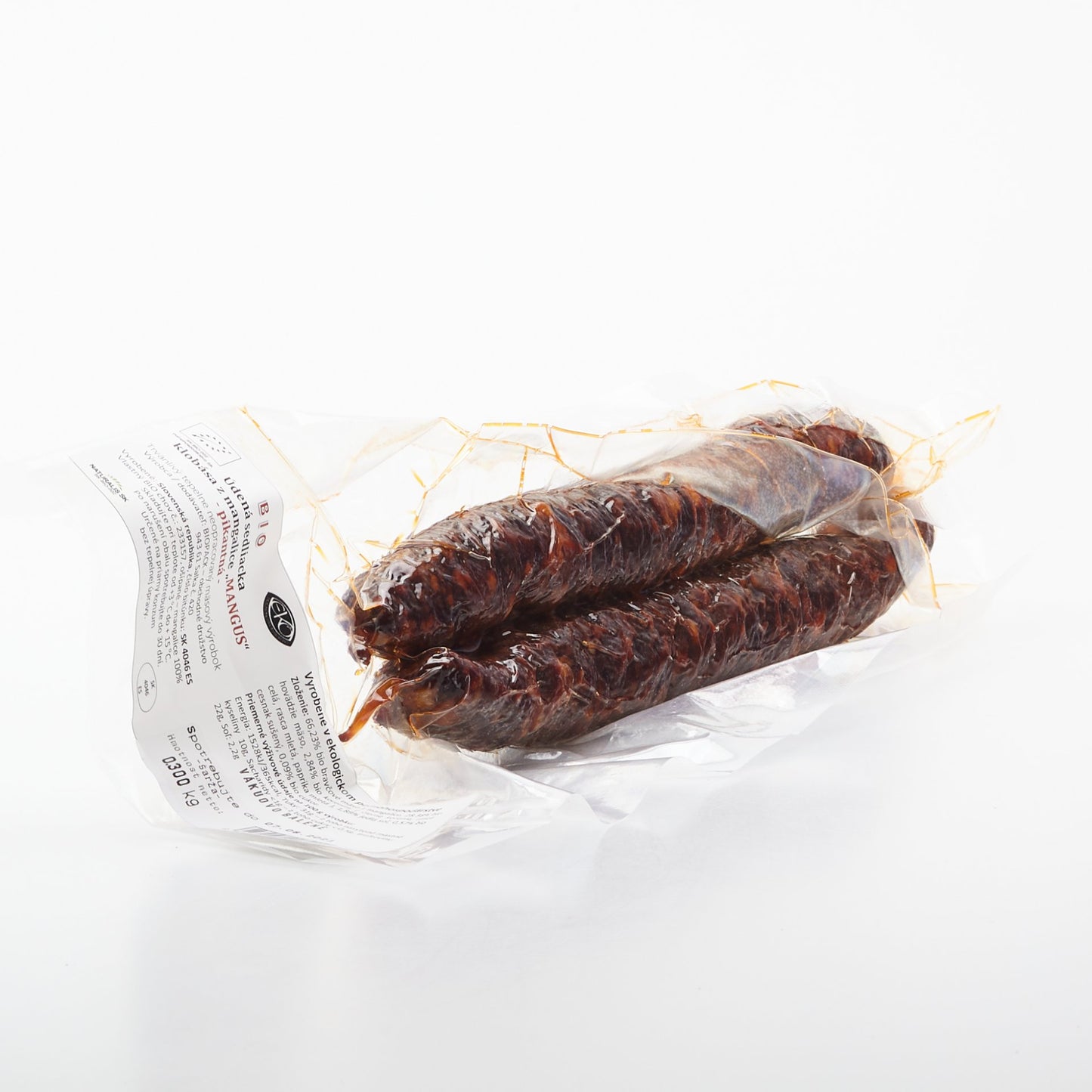 BIO Údená pikantná klobása mangus. 100g