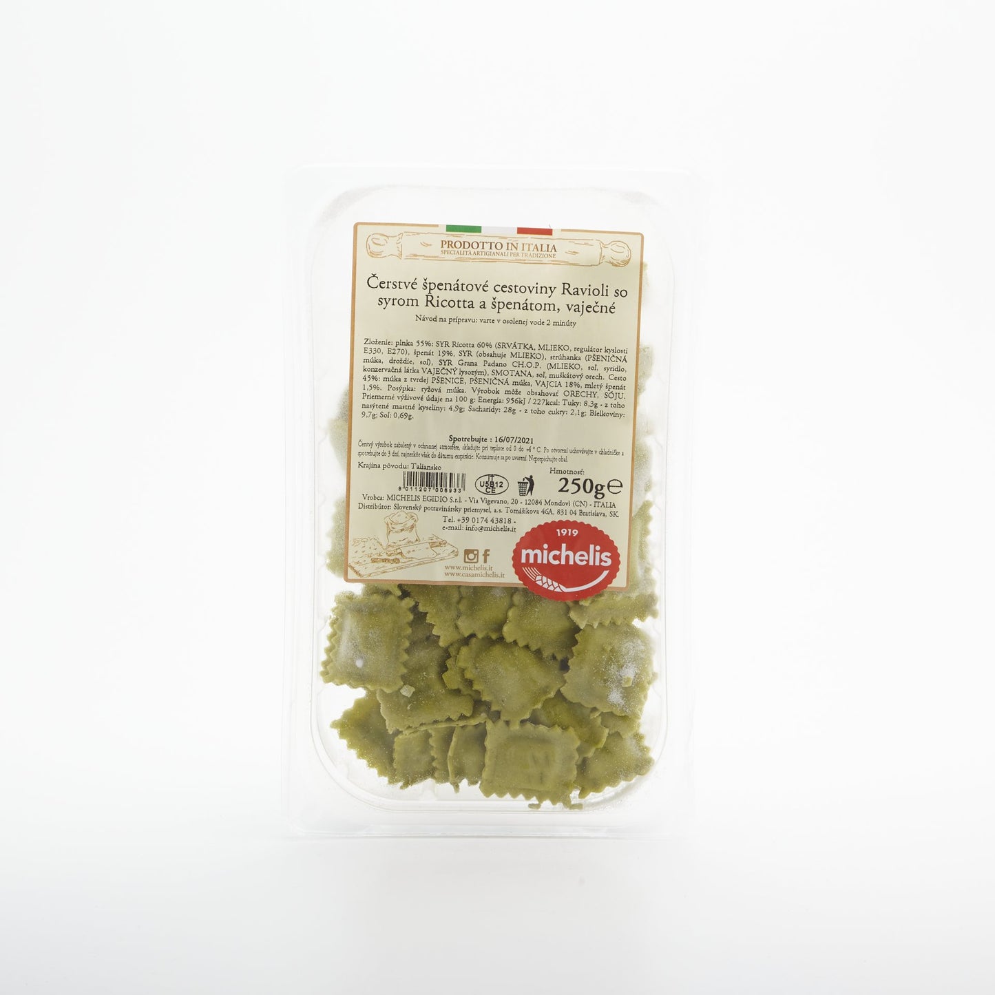 Špenátové cestoviny Ravioli 250g.