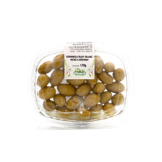 Zelené olivy s kôstkou Cerignola 170g.