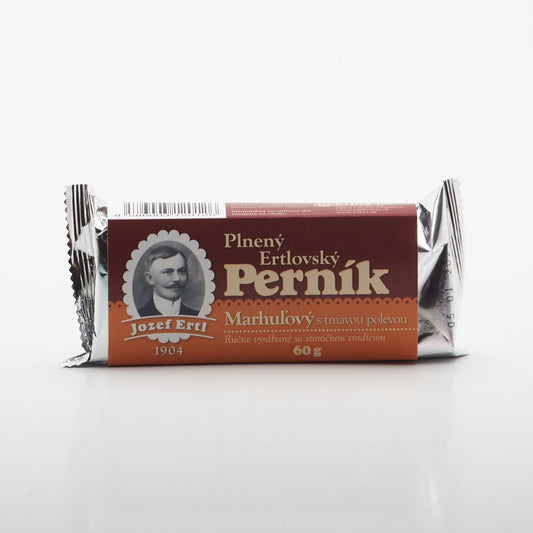 Plnený perník marhuľový s tm.polevou 60g.